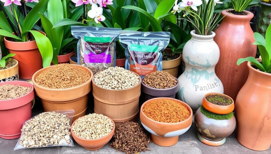 Orchid potting mix and containers